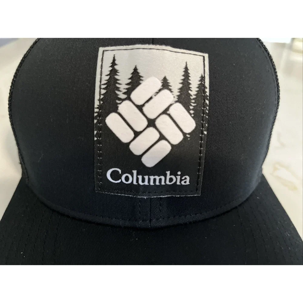 Columbia Mesh Snapback Trucker Hat‎ Color: All Black With Trees Patch Cap NWT - Picture 2 of 5